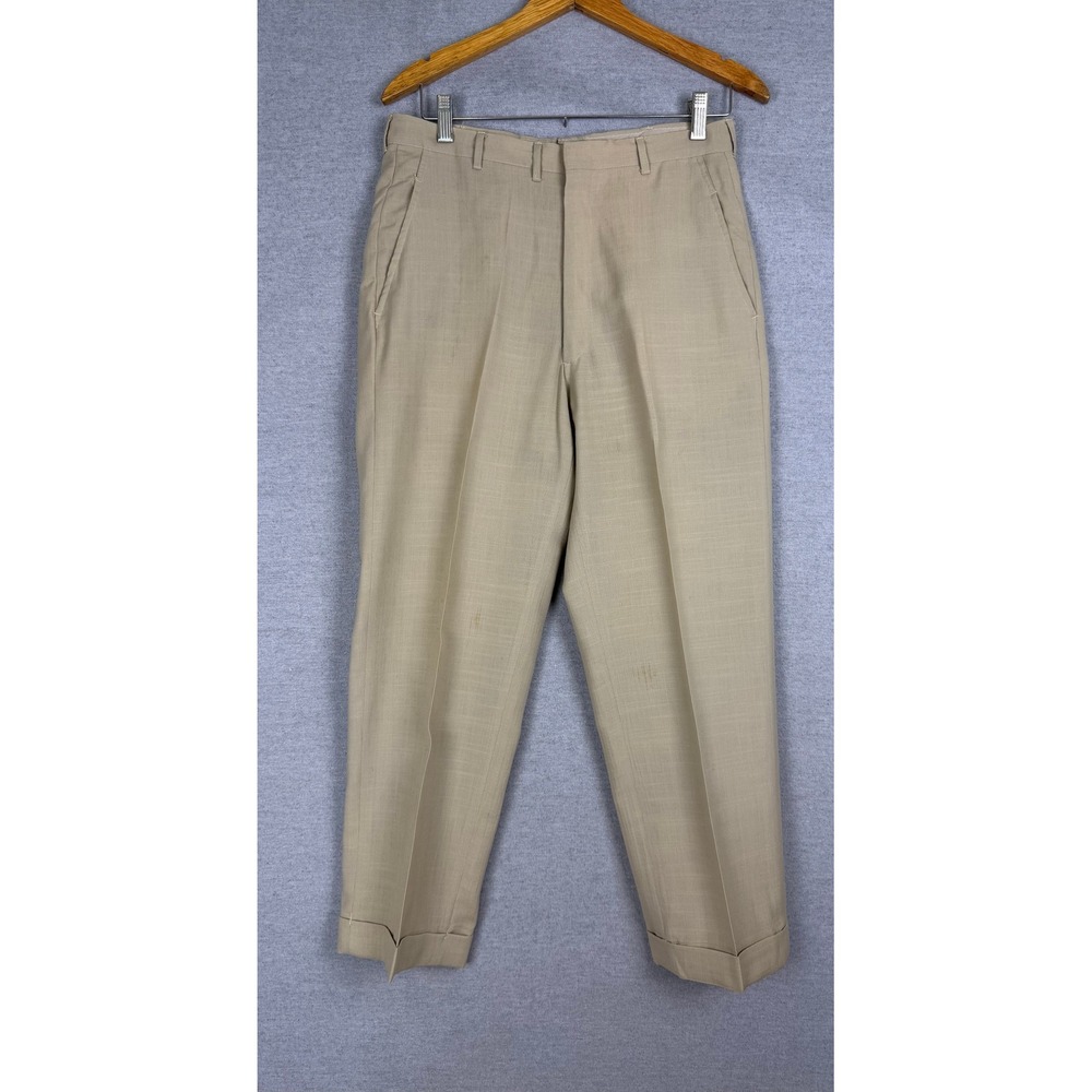 Vintage 40s 50s Tony Lema Palm Beach Slacks Tan Cuffed Trousers 30x26.5 Mens